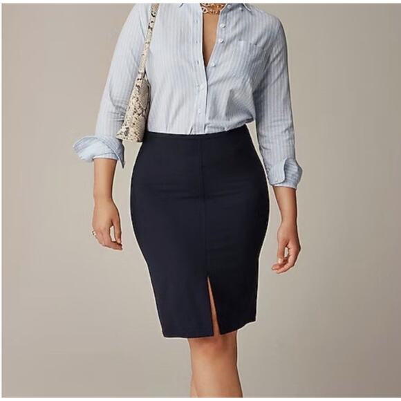 J Crew Pencil Knee Length Skirt Size 4 In Italian Bi-stretch Wool Blend Black - Picture 1 of 12